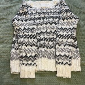LOFT Black and White Crew Neck Sweater with Nordic Pattern